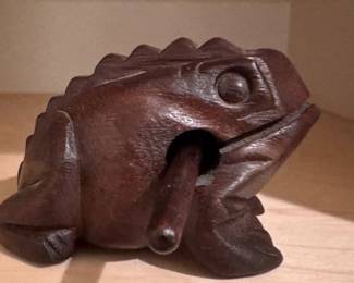 Hand carved wooden frog guiro rasp
