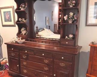 Ethan Allen Old Tavern  pine dresser with mirrored hutch