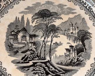 Antique black transferware plates