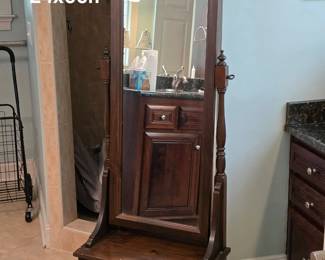 Vintage standing mirror with drawer and porcelain knobs