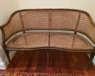 Antique barrel back faux bamboo cane seat and back bench