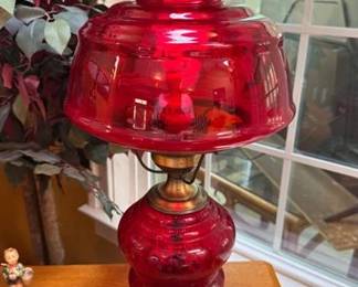 Antique ruby red hurricane lamp