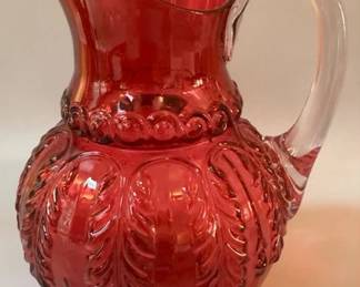 Antique Northwood leaf umbrella ruby glass water pitcher