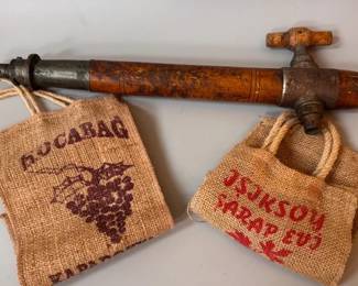 Antique wood and brass large wine, whiskey barrel spigot tap