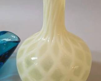 Vintage satin art glass vase or decanter with diamond-quilted pattern