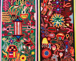 Huichol yarn paintings. Mexican folk art