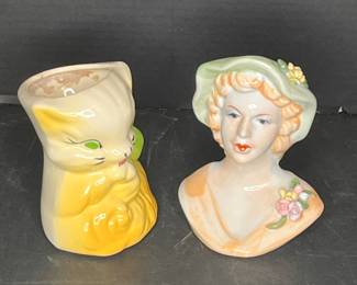 HEAD VASE AND CAT HEAD VASE