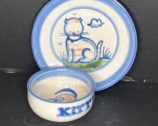 M. A. HADLEY KITTY BOWL AND PLATE