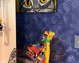 CAT PRINT AND BIRDHOUSE