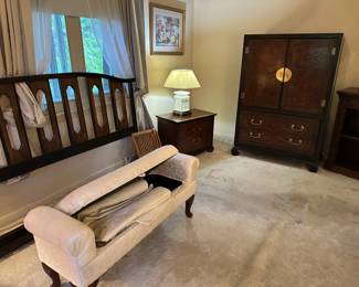 King size bed frame with matching night tables and wardrobe