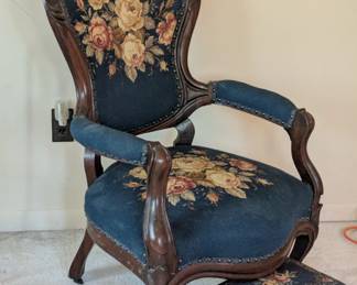 Antique Chair with Footstool Great Condition No Holes (Smoke Free Home)