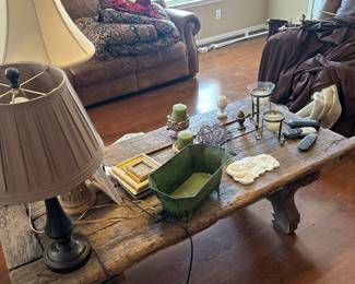 Vintage coffee table made of old barn door 