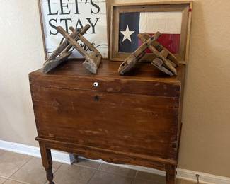Vintage chest, saddles 