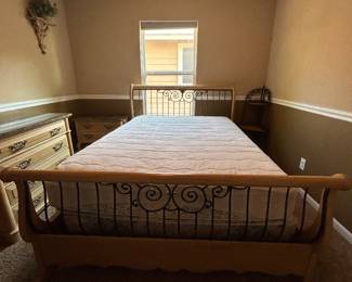 Solid wood and metal queen bed 