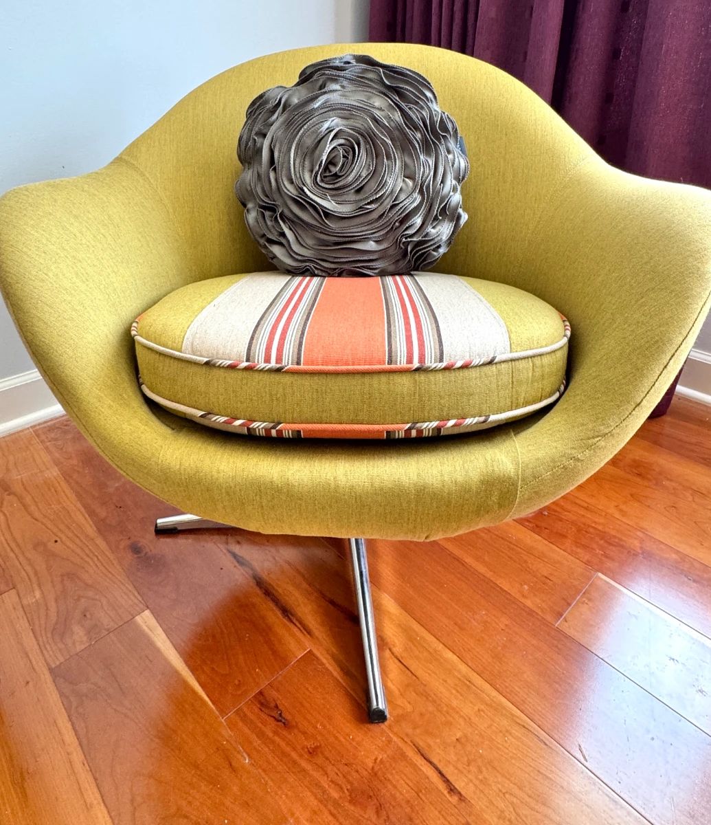 $350 - Chartreuse Upholstered Mid-Century Swivel Tub Chair on Chrome Base