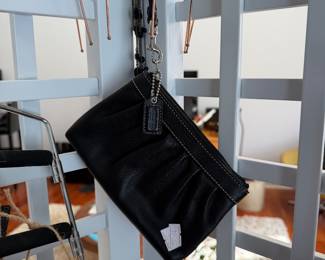 $45 - Coach Black Pleated Leather Wristlet with Contrast Stitching