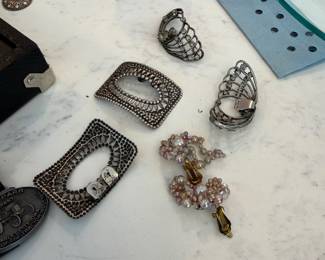 Silver-Tone Marcasite, Wirework, and Faux Pearl Shoe Clips