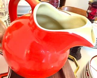 $65 - Hall China Chinese Red Ceramic Ball Pitcher with Ice Lip