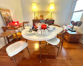 $650, White Laminate and Walnut Dining Set, American Mid-Century