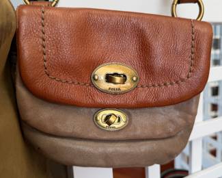 $35 - Fossil Two-Tone Leather Double Flap Crossbody Bag