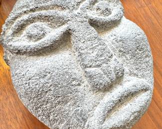 Carved Volcanic Stone Modernist Face Sculpture