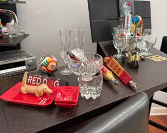 Mixed Lot of Barware, Beer Taps, and Decorative Items