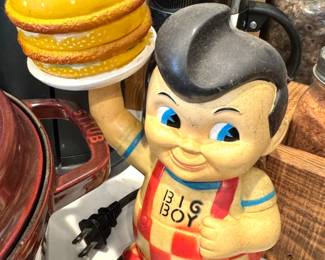 $75, Vintage Big Boy Restaurant Coin Bank Figure Holding Hamburger Advertising Statue Mid Century Collectible