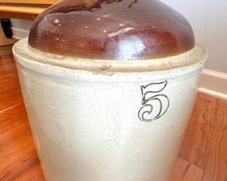 $140, Western Stoneware 5 Gallon Crock Jug Brown Glaze Top Antique Style Stoneware Whiskey Jug Monmouth IL