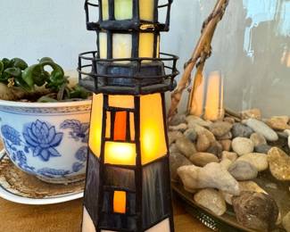 Stained Glass Lighthouse Accent Lamp