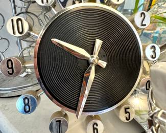 $40, Atomic Chrome and Black Metal Spoke Wall Clock, Mid-Century Modern
