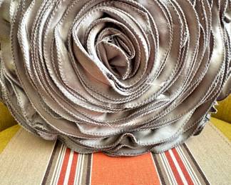 $25, Cynthia Rowley Satin Rosette Throw Pillow Floral Design Accent Cushion Home Decor