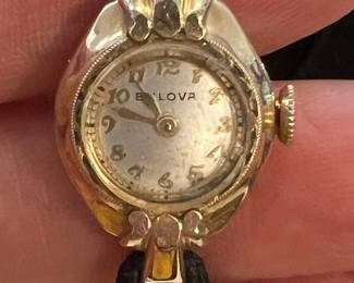 $45, Vintage Bulova Ladies Cocktail Watch Gold Tone Small Case Black Cord Band (Needs Service)