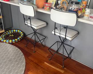$450 - Wrought Iron Leaf Back Swivel Bar Stools by Frederick Weinberg