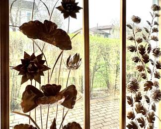 $275, Mid Century Metal Wall Art Panels Set Framed Botanical Floral Sculptural Decor Hanging Panels