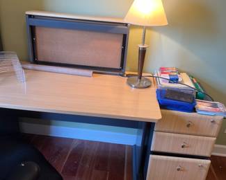 lite maple and metal desk with side file cabinet $150