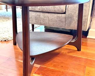 $275, Walnut Two-Tier Guitar Pick Side Table, Mid-Century Modern