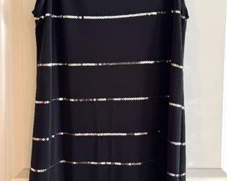 Black Sleeveless Tunic Top with Horizontal Silver Sequin Stripes