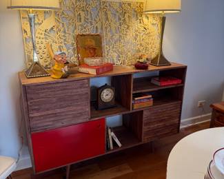 Mid-Century Modern Style Faux Walnut Asymmetrical Credenza