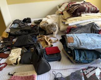 Mixed Lot Women's Handbags, Denim Jeans, and Throw Blankets