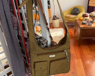 $45 - Baggallini Khaki Nylon Multi-Pocket Crossbody Shoulder Bag
