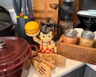 Enameled Cast Iron Staub Cocotte & Vinyl Bob's Big Boy Bank