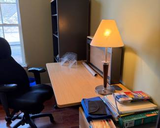 $95 - Modern Birch Laminate Office Desk and Black Ergonomic Task Chair