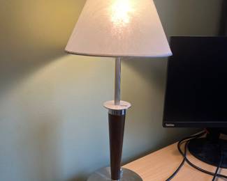 mid-century modern table lamp with wood and brushed nickel elements $120 each