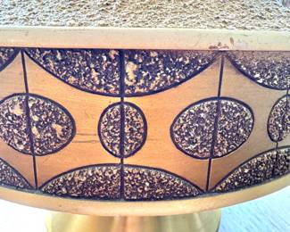 $250, Mid Century Modern Ceramic Table Lamp Textured Base Atomic Pattern Drum Shade Retro Lighting