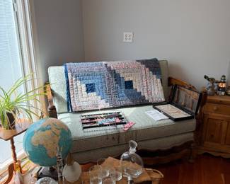 Log Cabin Pattern Quilt with Blue and Pink Fabrics