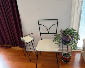 Wrought Iron Arthur Umanoff Style Vanity Chair & Plant Stand