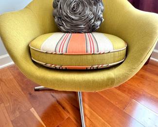 $350 - Chartreuse Upholstered Mid-Century Swivel Tub Chair on Chrome Base