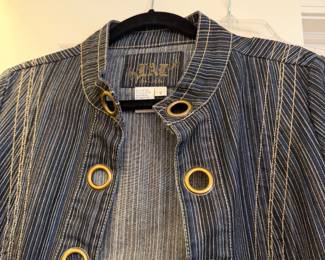 Lauren Ralph Lauren Striped Denim Grommet Jacket Size Large