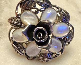 Sterling Silver Moonstone Floral Ring