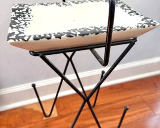 $150, Mid Century Modern Tile Top Magazine Rack Side Table Atomic Metal Wire Stand Retro Decor
